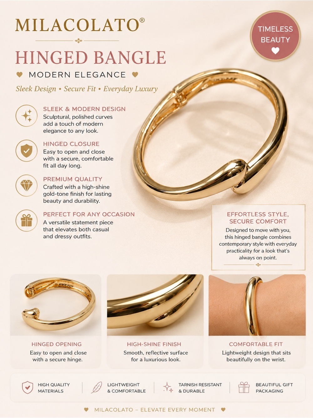 Gold Hinged Bangle Bracelet